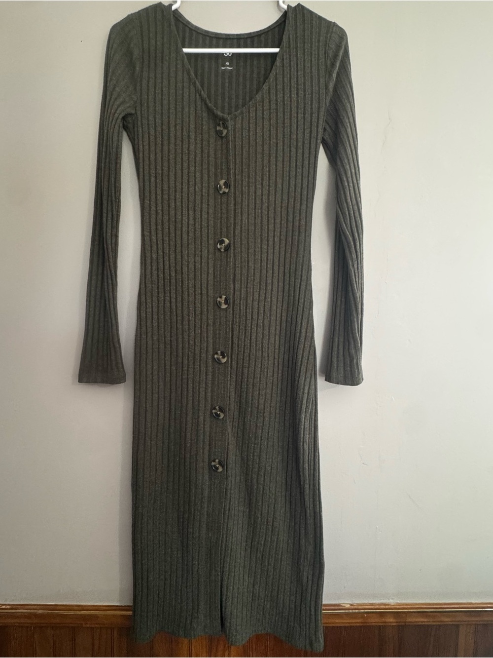 So Cable Knit Button Women’s XS Midi long sleeve Sweater Dress Forest Green